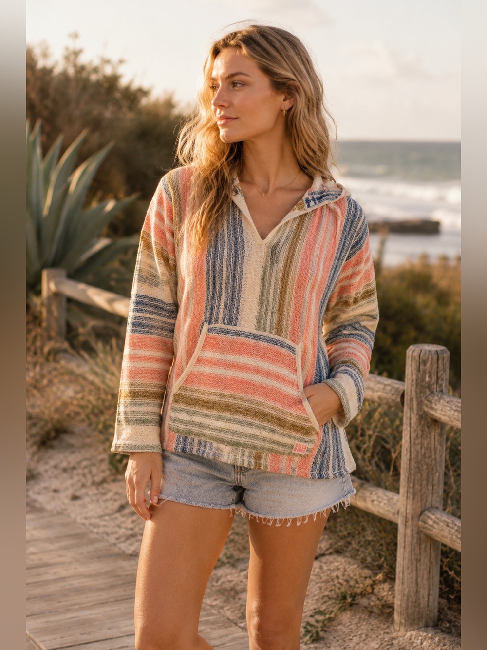 Billabong Baja Beach Stripe Hoodie Womens Size Large